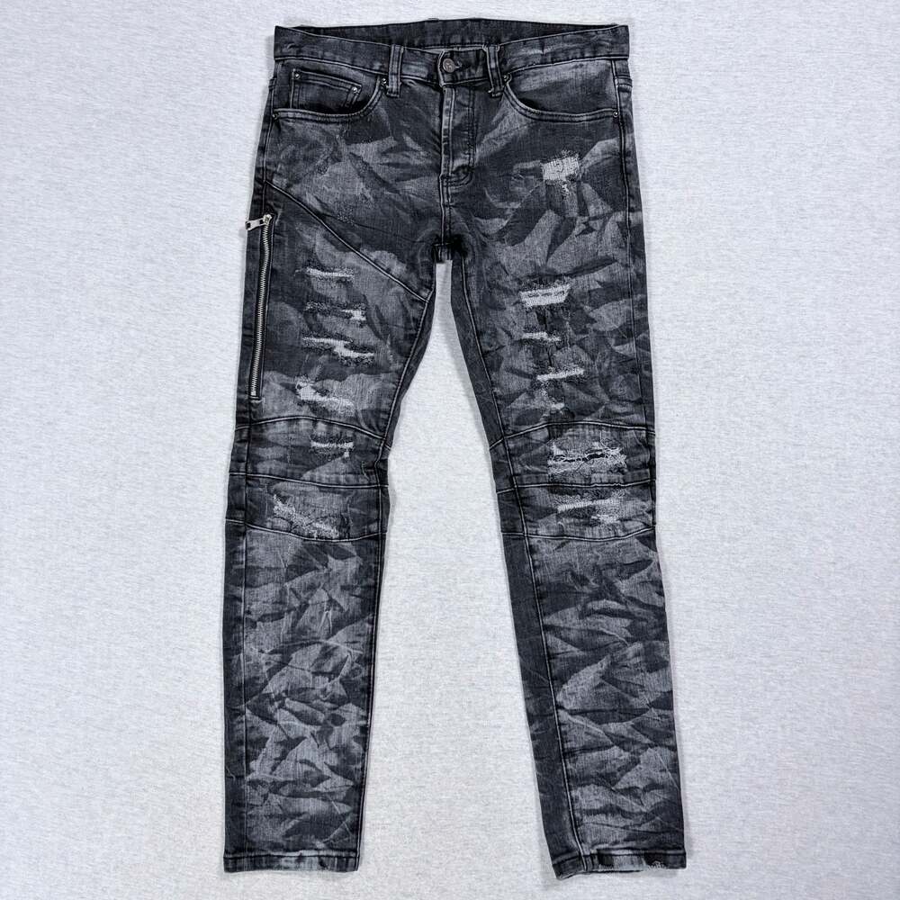 Dope D2018-P282S Black Camo Distressed Moto Skinny Jeans Size 28